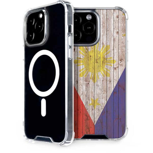 Philippines Flag Dark Wood iPhone 14 Pro Max MagSafe Case